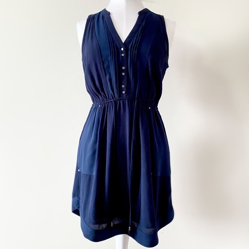 Anthropologie Navy Sleeveless Button-Front Mini Dress